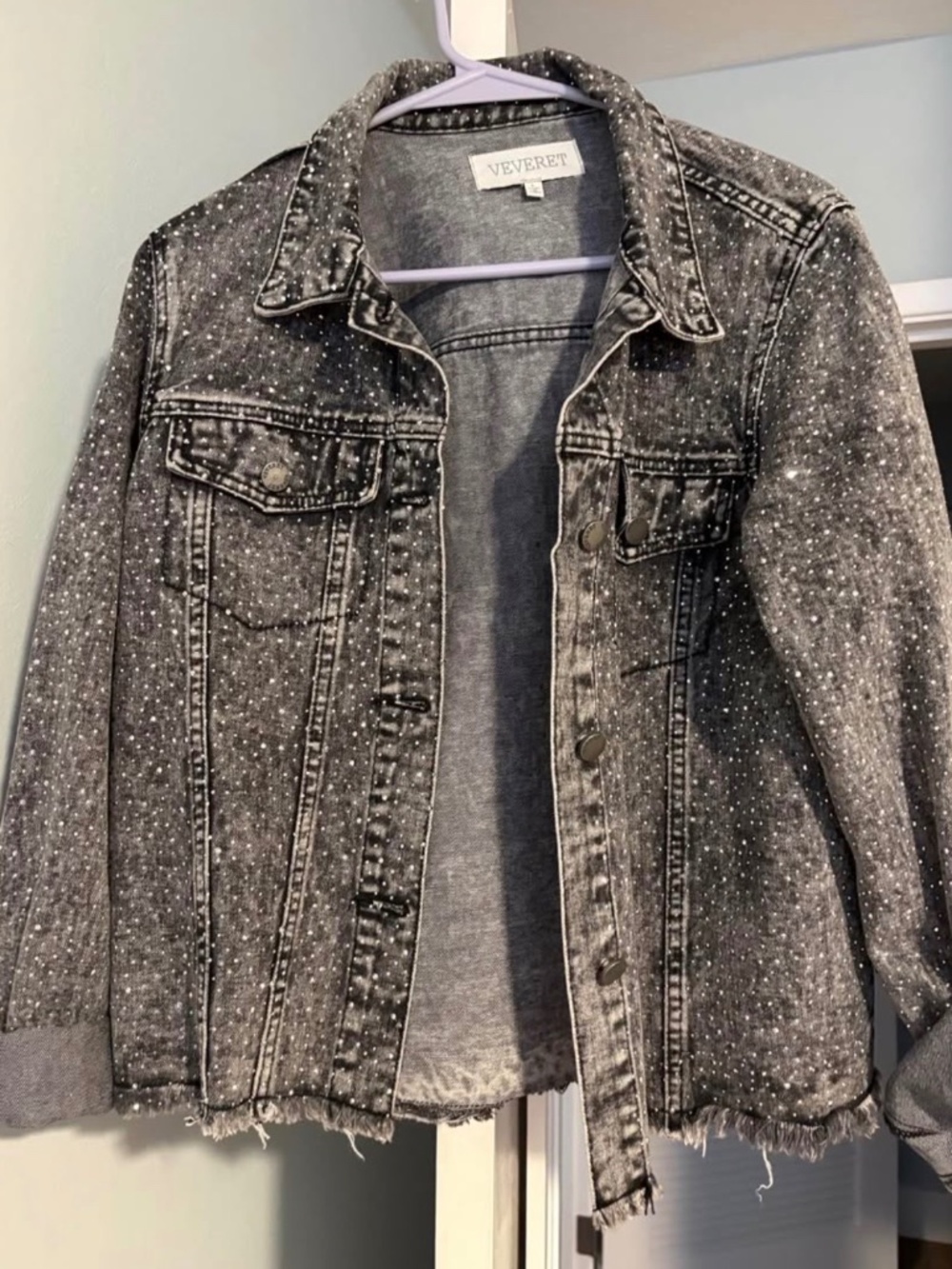 New Bedazzled Denim Acid Wash Jacket